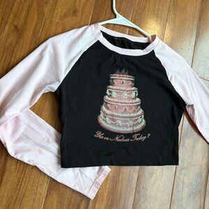 Pink and Black Long Sleeve Crop Top
